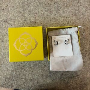 Kendra Scott Ainsley Silver Huggie Earrings in Black Enamel